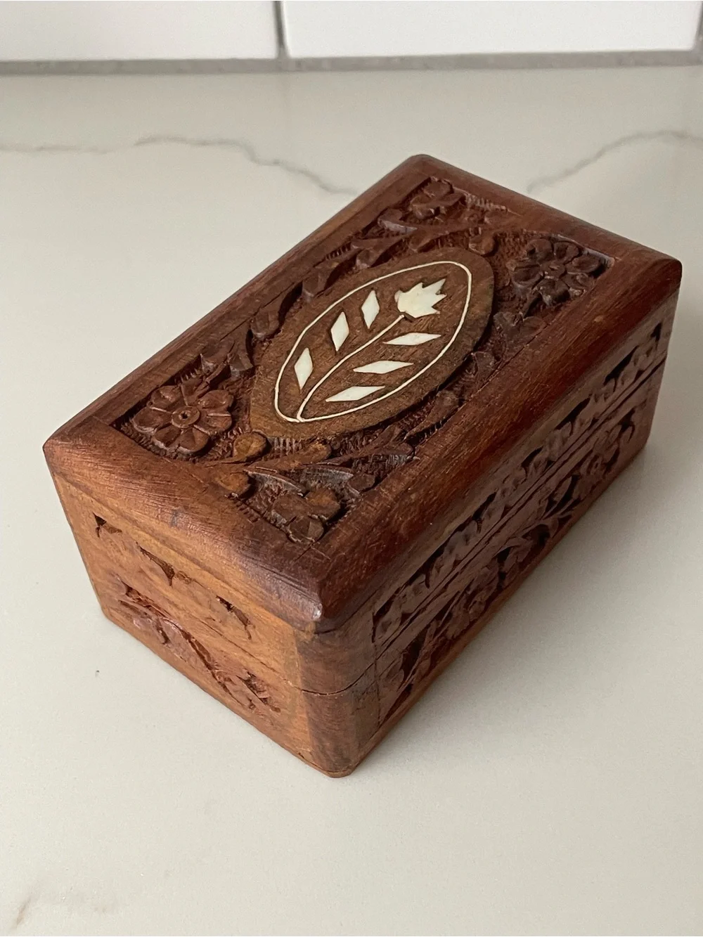 Vintage Hand-Carved Decorative Floral Wooden Trinket Box